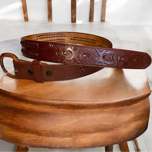 Leather Belt Made In Mexico Hand Tooled size 34 - Picture 3 of 12